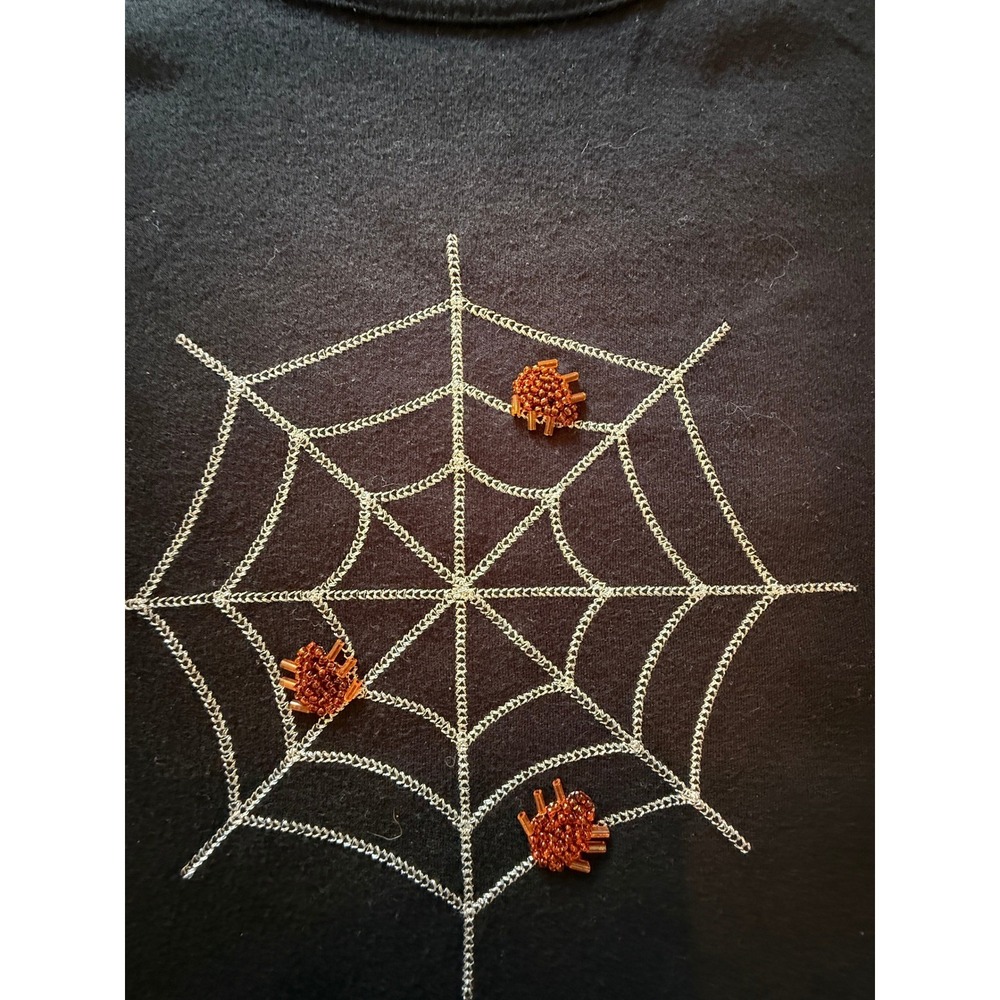 Mercer Street Studio Black Halloween Spider Web Beaded Long Sleeve Top L Goth